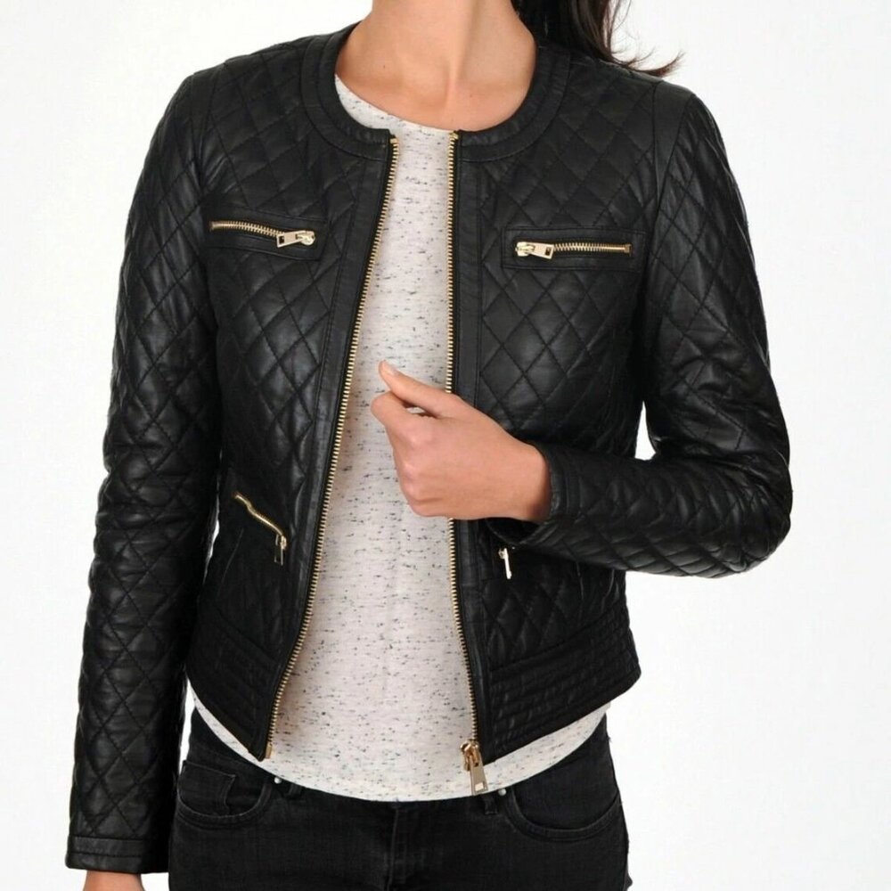 Ann Taylor XS Quilted Stich Leather Jacket